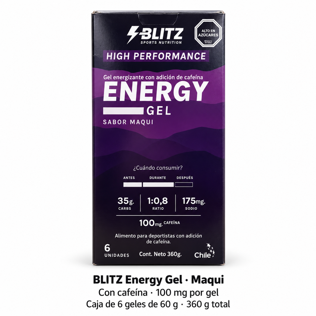 BLITZ Energy Gel Maqui con Cafeína – Caja de 6 unidades