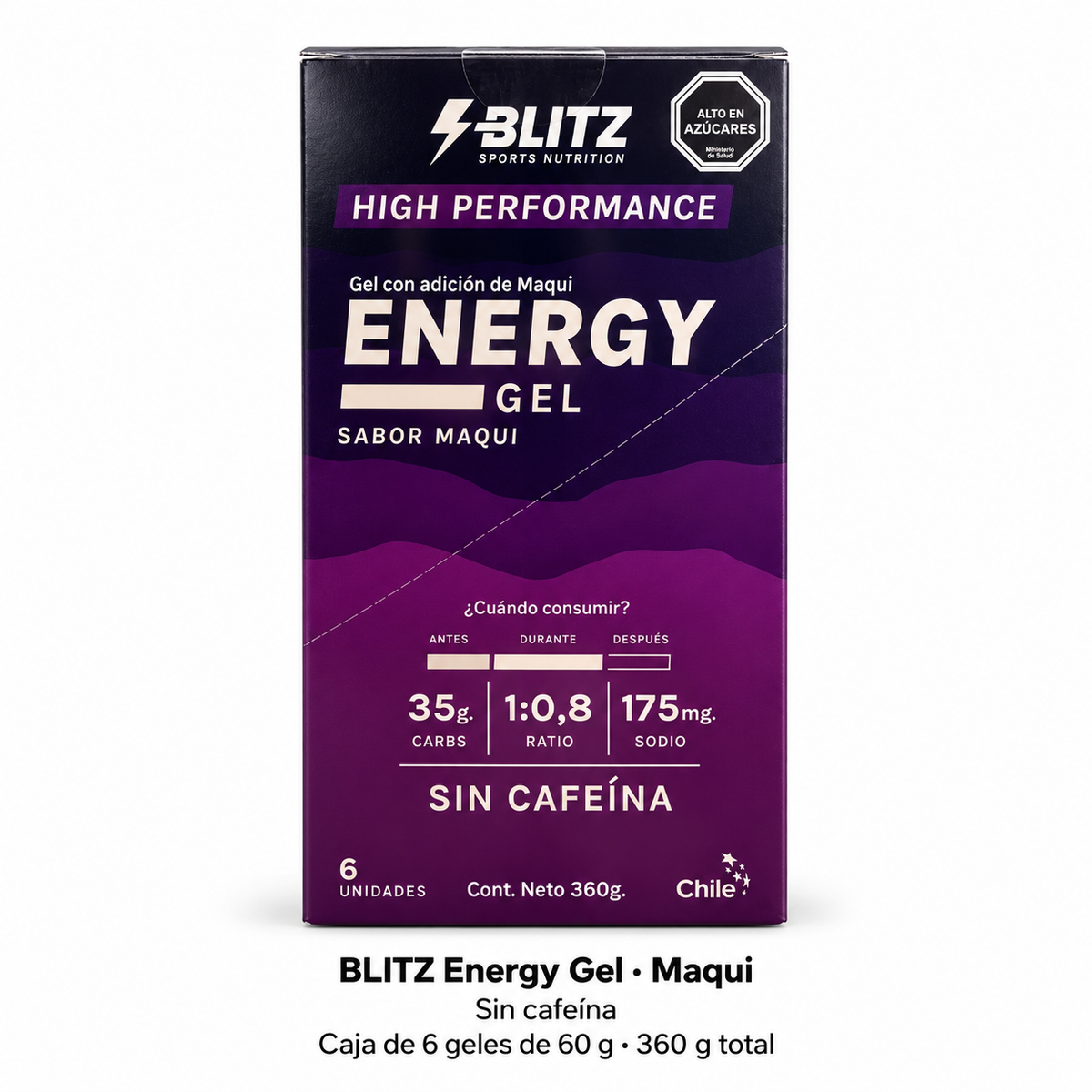 BLITZ Energy Gel Maqui sin Cafeína – Caja de 6 unidades
